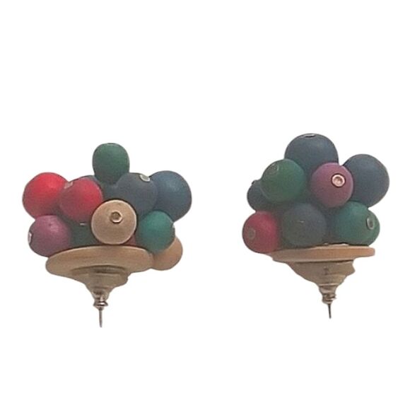 Earrings 80s to 90s Vintage Retro Colorful Wooden Beads Toy ish Playful … - Picture 2 of 6